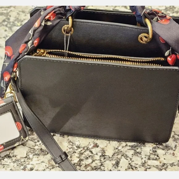 Steve Madden Bevelyn Black Top-Handle Satchel with Cherry-Print Scarf - Picture 5 of 8